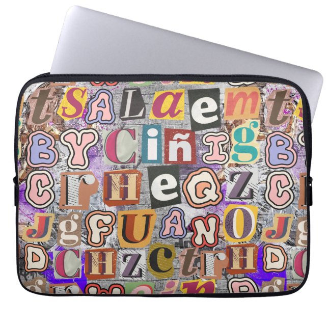 Artsy Graffiti Fun and unique art Grey background Laptop Sleeve (Front)