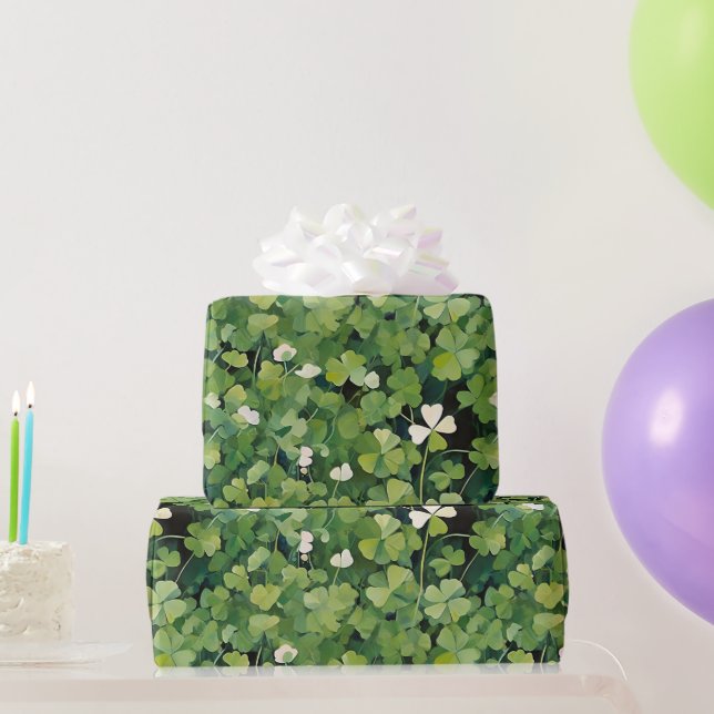 Artsy Green Lucky Clover St. Patrick Painted  Wrapping Paper (Party Gifts)