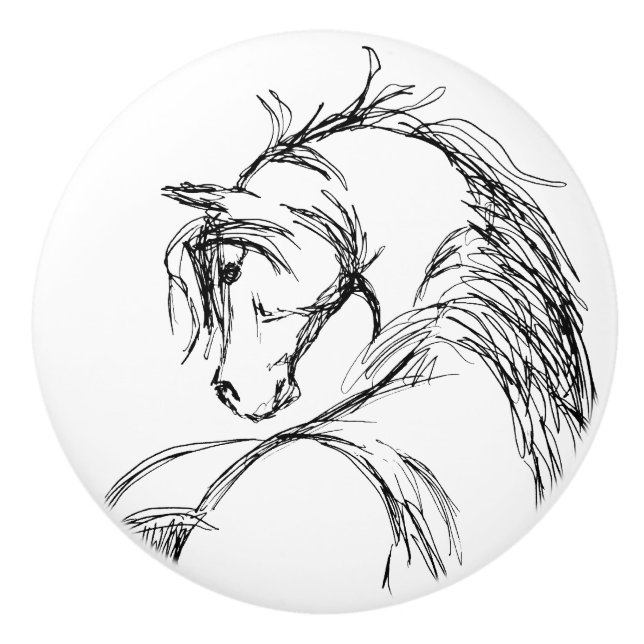 Artsy Horse Head Sketch Ceramic Knob (Front)