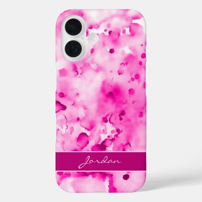 Artsy Hot Pink Watercolor Paint Splatters w/ Name Case-Mate iPhone Case (Back)