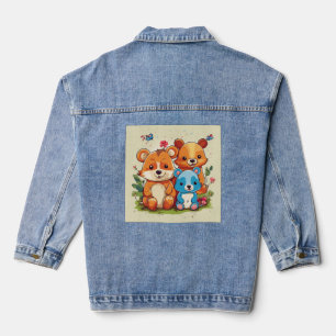 Artsy Jungle Joy: Cute Creatures in Colour Denim Jacket
