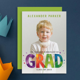 Artsy Kindergarten Graduate Colourful Green Photo Announcement