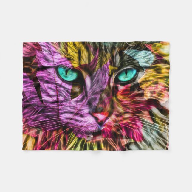 Artsy Kitty Cat  Fleece Blanket (Front (Horizontal))