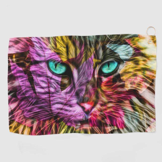 Artsy Kitty Cat  Golf Towel (Horizontal)