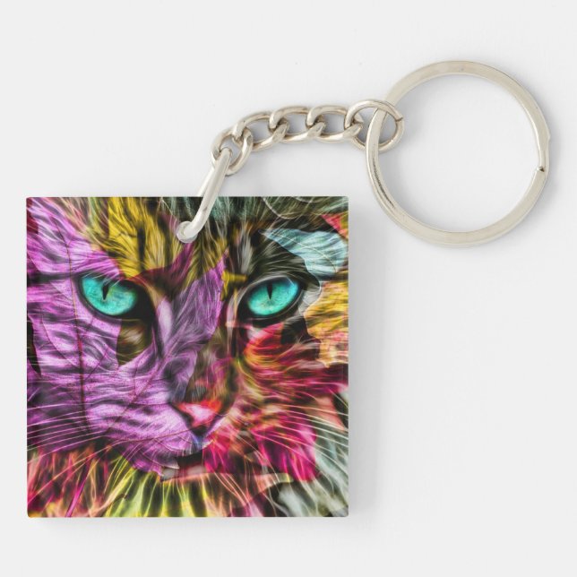 Artsy Kitty Cat  Key Ring (Back)