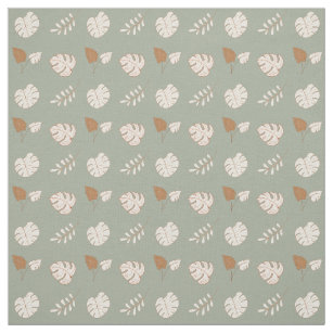 Artsy Leaf Pattern Cream Brown Sage Green Fabric