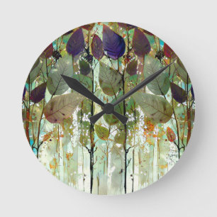 Artsy leafy forest unisex design round clock