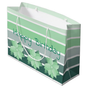 Artsy Mint Green Floral Accented Large Gift Bag