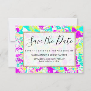 Artsy Modern Abstract Neon Acrylic Paint Splatter Save The Date
