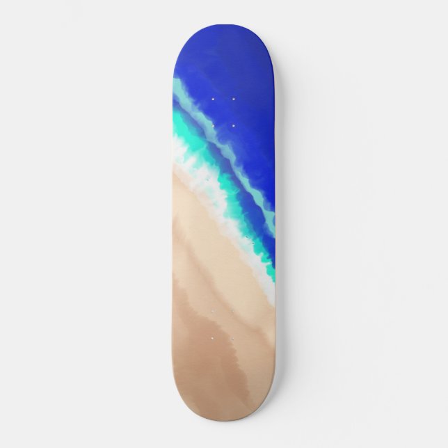 Artsy Modern Blue Teal Sandy Beach Watercolor Skateboard (Front)