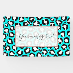 Artsy Modern Cyan Blue Leopard Animal Print Banner