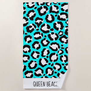 Artsy Modern Cyan Blue Leopard Animal Print Beach Towel