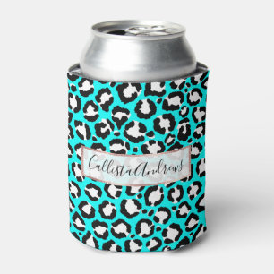 Artsy Modern Cyan Blue Leopard Animal Print Can Cooler