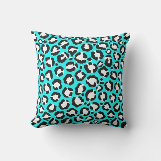 Artsy Modern Cyan Blue Leopard Animal Print Cushion (Front)