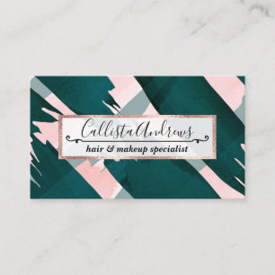 Artsy Modern Emerald Green Pink Brushstrokes Business Card