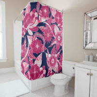 Artsy Modern Fuschia Navy Acrylic Floral Leaves