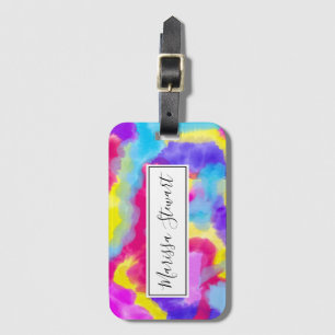Artsy Modern Neon Colorful Rainbow Watercolor Luggage Tag