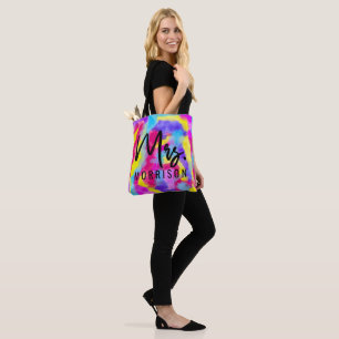 Artsy Modern Neon Colorful Rainbow Watercolor Tote Bag