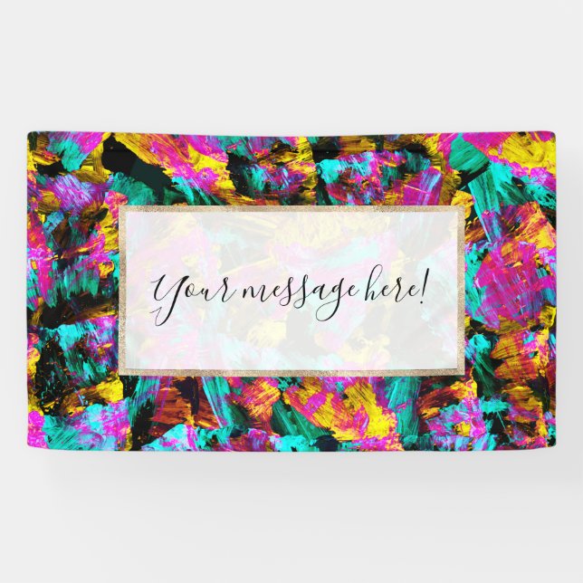 Artsy Modern Neon Colours Black Abstract Paint Art Banner (Horizontal)