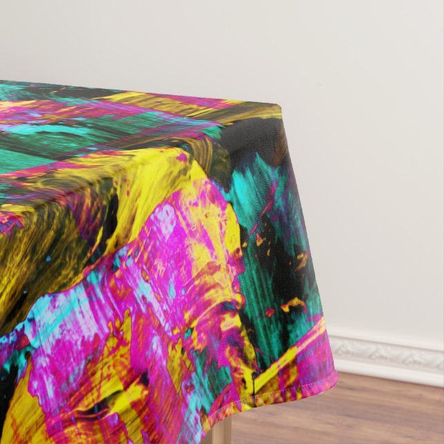 Artsy Modern Neon Colours Black Abstract Paint Art Tablecloth (In Situ)
