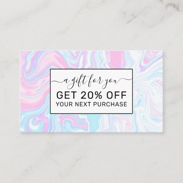 Artsy Modern Pink Blue Marble Swirl Pattern Discount Card (Front)