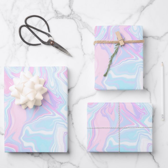 Artsy Modern Pink Blue Marble Swirl Pattern Wrapping Paper Sheet (Front)