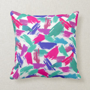 Artsy Modern Pink Teal Purple Brushstroke Collage Cushion