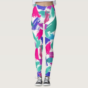 Artsy Modern Pink Teal Purple Brushstroke Collage Leggings