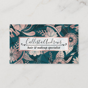 Artsy Modern Rose Gold Emerald Green Flowers Business Card