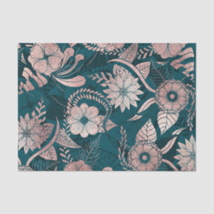 Artsy Modern Rose Gold Emerald Green Flowers Tissue Paper