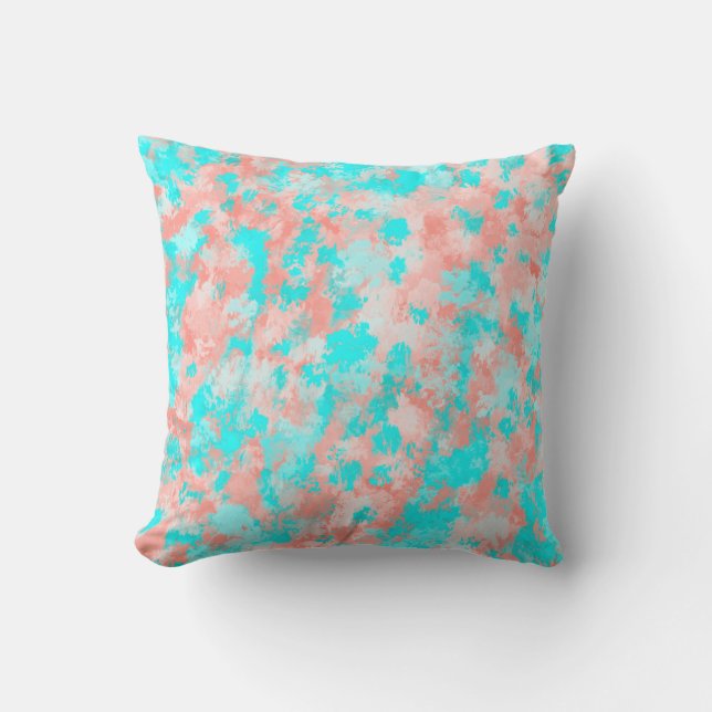 Artsy Modern Summer Coral Orange Aqua Abstract Cushion (Front)