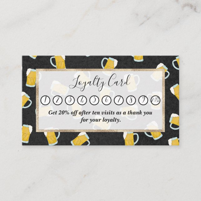 Artsy Modern Yellow Black Watercolor Beer Steins Loyalty Card (Front)
