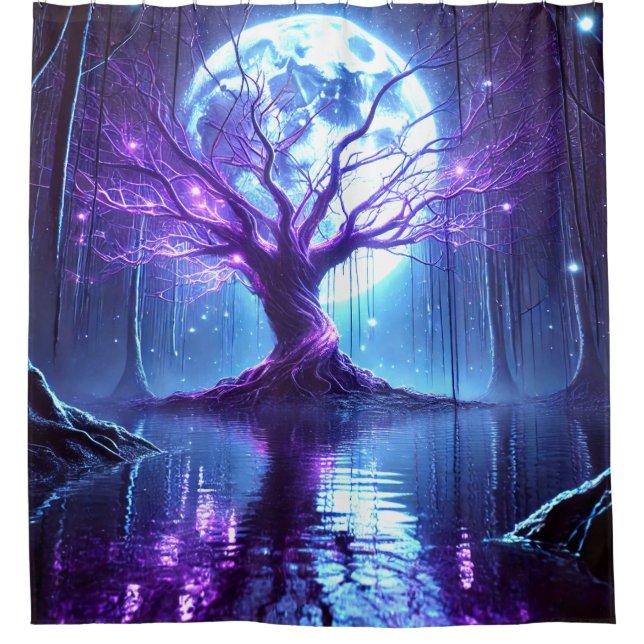 Artsy Moonlight Scene Shower Curtain (Front)