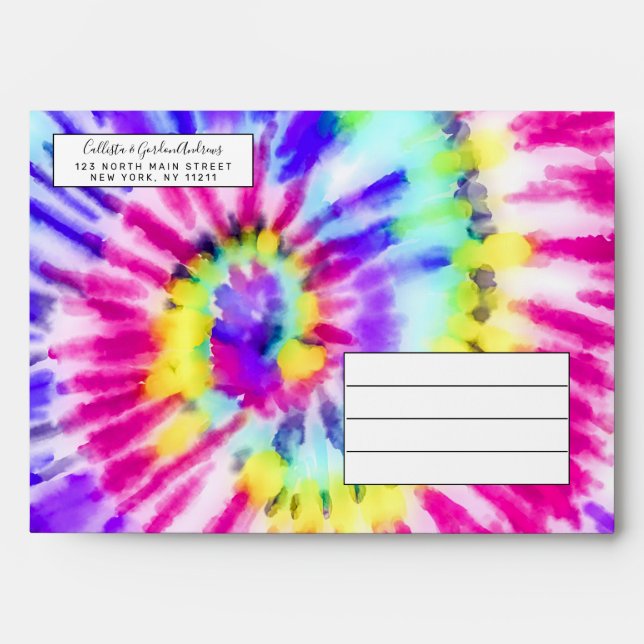 Artsy Neon Rainbow Tie Dye Watercolor Pattern Envelope (Front)