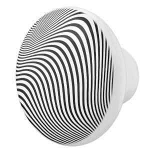 Artsy Op-Art Black White Artistic Modern Stripes Ceramic Knob