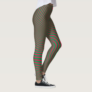 Artsy Op-Art Crazy Green Red Christmas Leggings