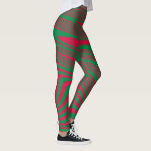 Artsy Op-Art Red Green Christmas Illusion Leggings