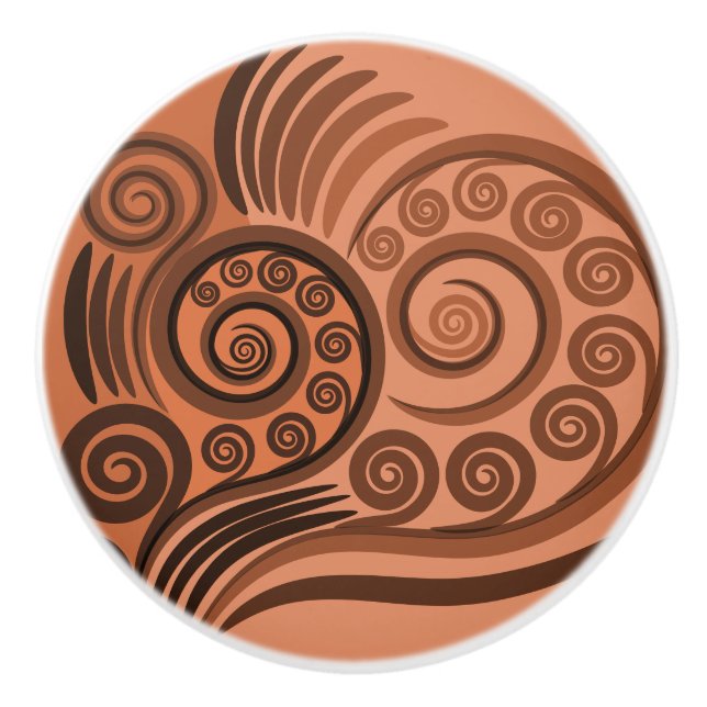 Artsy Orange Curly Swirls Ceramic Knob (Front)