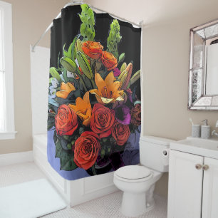 Artsy Orange Floral Arrangement Shower Curtain
