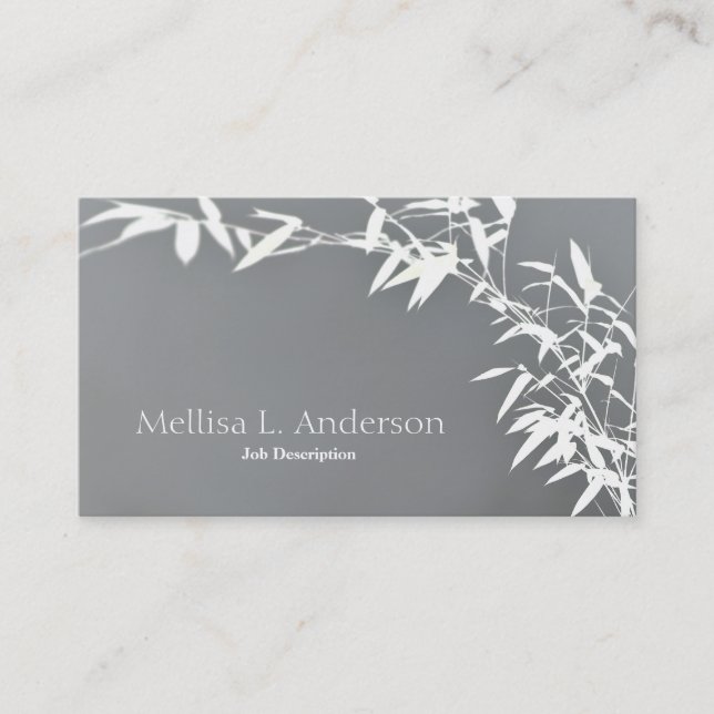 Artsy Oriental Zen Bamboo Shrub Grey & White Business Card (Front)