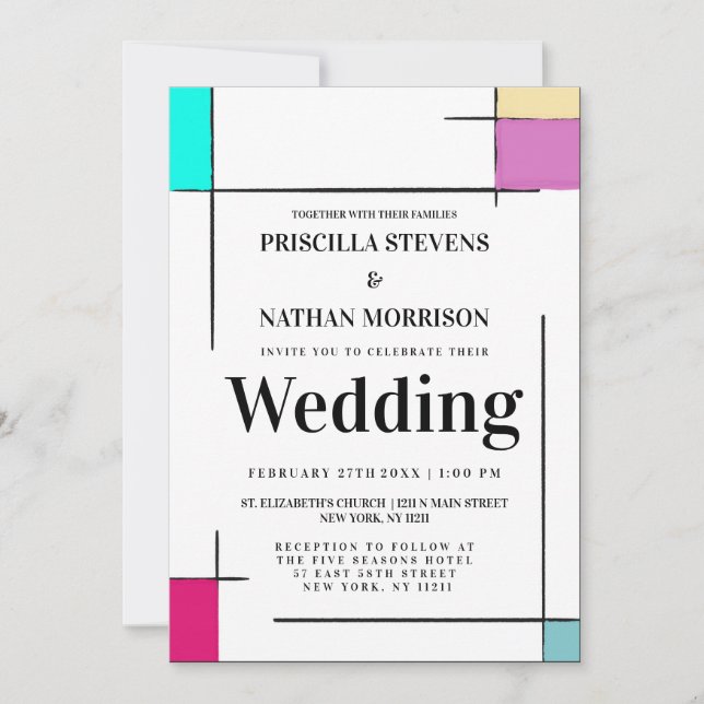Artsy Painted Colour Block Art Modern Wedding Invitation (Front)