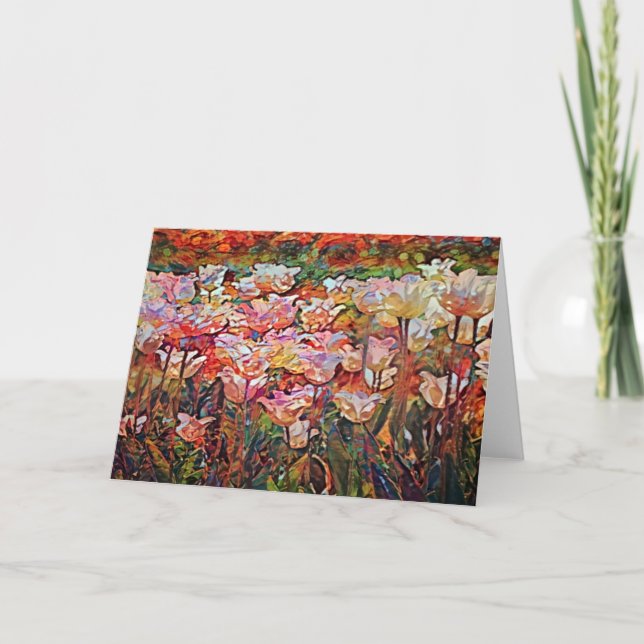 Artsy Painted Tulip Garden Note Card (Front)