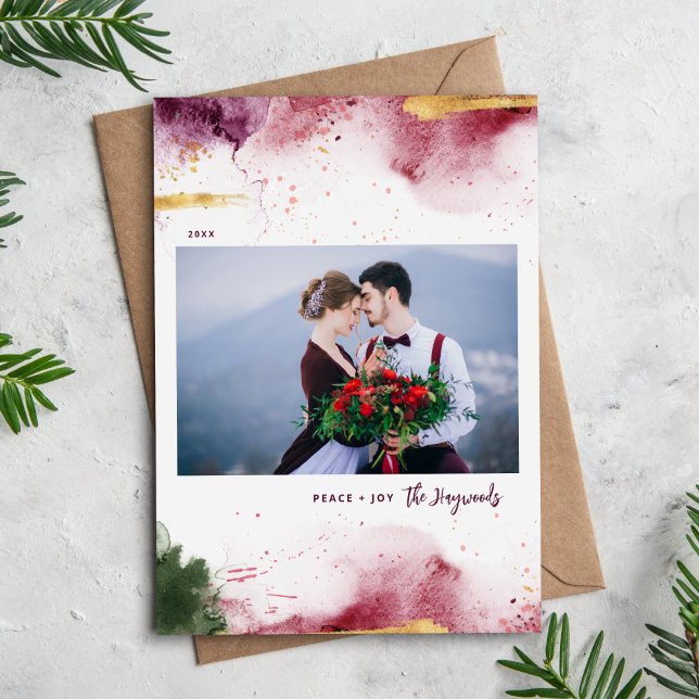 Artsy Peace and Joy 3 Photo Holiday Card (Creator Uploaded)