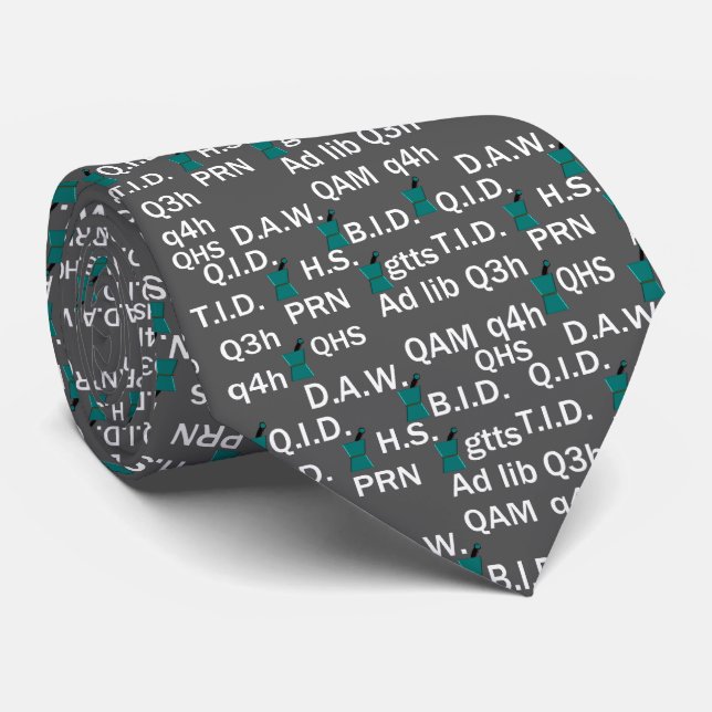 Artsy Pharmacist Abbreviations Tie Grey (Rolled)