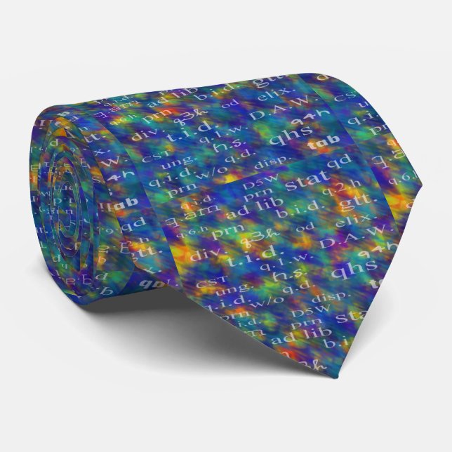 Artsy Pharmacist's Abbreviations Blue Multi-Colour Tie (Rolled)