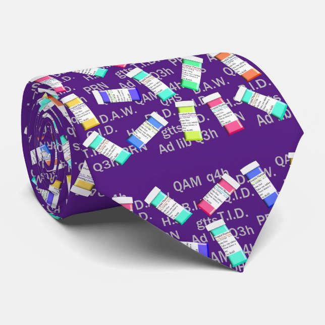 Artsy Pharmacist's Abbreviations Tie Purple (Rolled)