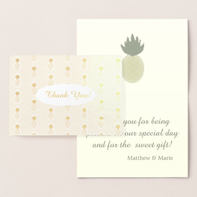 Artsy Pineapple Pattern Gold Foil Thank You Card (Display)