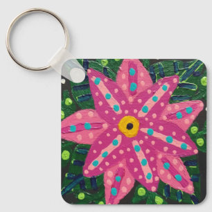Artsy Pink Flower Key Ring