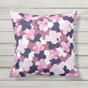 Artsy Pink Navy Blue Watercolor Floral Pattern Cushion
