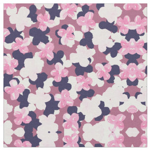 Artsy Pink Navy Blue Watercolor Floral Pattern Fabric